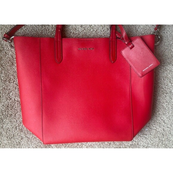 MICHAEL KORS JET SET TRAVEL LARGE Saffiano Bright Red Leather Tote Bag Dividers - Picture 4 of 16